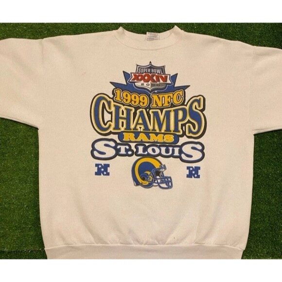 Vintage St Louis Rams sweatshirt mens large white blue crewneck super bowl NFL - Picture 3 of 13